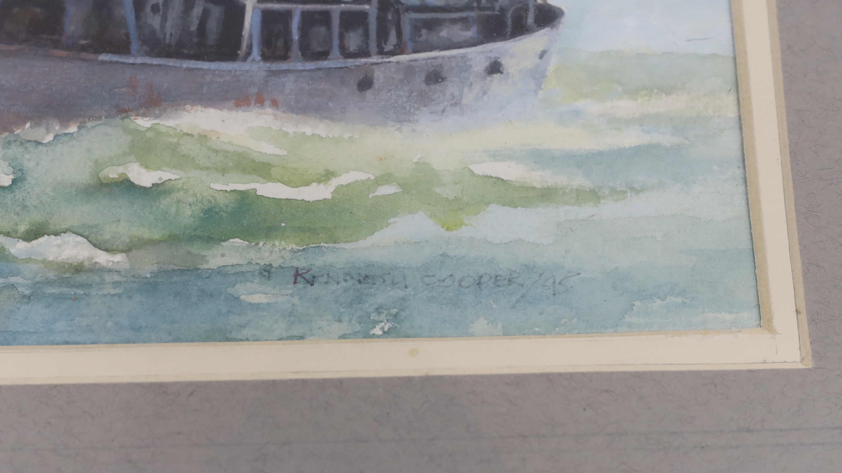 Kenneth Cooper, gouache, HM Armed Trawler Northern Pride, signed and dated '45, details verso, 23.5 x 34.5cm